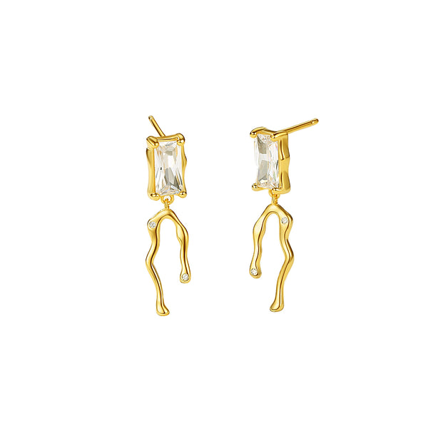 FE2839 925 Sterling Silver Square Zirconia Earrings Irregular Stud Earring