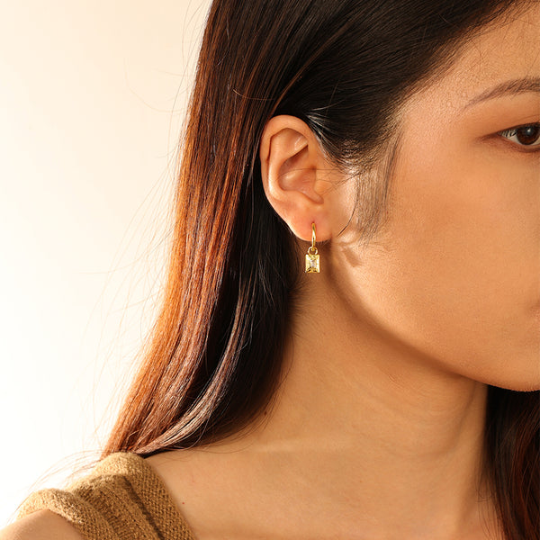 FE2778 925 Sterling Silver Geometric Square Plaque Dangle Hoop Earrings