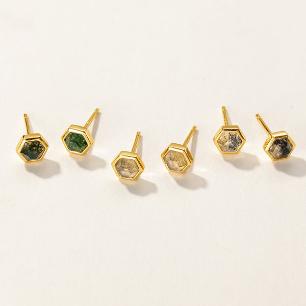 VFE0238 Hexagon Natural Stone Stud Earring