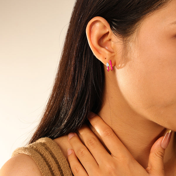 FE2854 925 Sterling Silver CZ Enamel Hoop Earrings