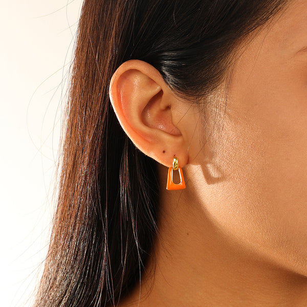 FE2843 925 Sterling Silver Enamel Dangle Hoop Earring