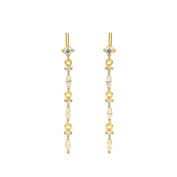 FE2844 925 Sterling Silver Marquise Cubic Zirconia Long Chain Stud Earring