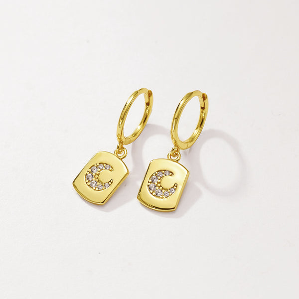 FE2955 925 Sterling Silver Square Plate CZ Moon Dangle Earring