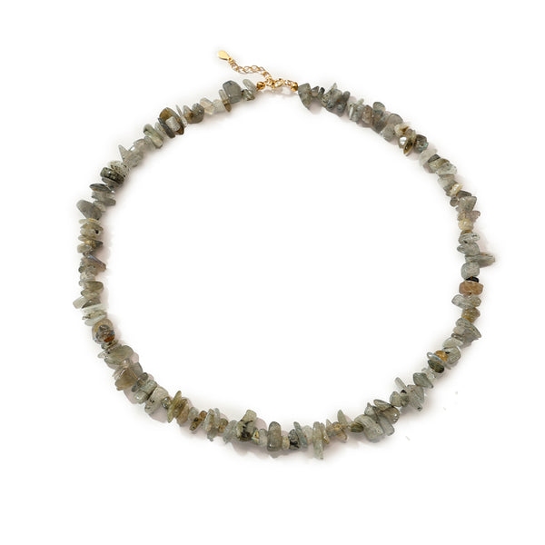 PN0167 925 Sterling Silver Labradorite Chip Necklace