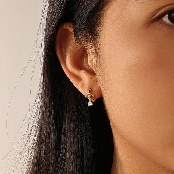 FE2096 925 Sterling Silver Eye Cubic Zirconia Hoop Earrings