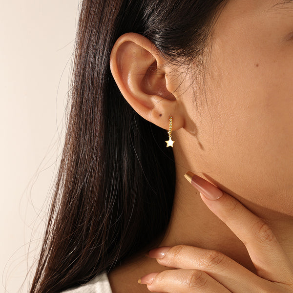 FE2145 925 Sterling Silver Beads Hoop Star Dangle Earrings