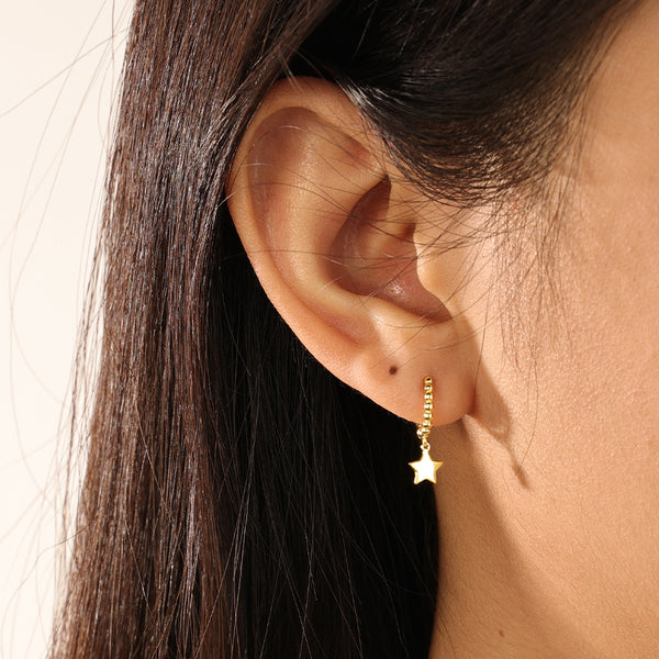 FE2145 925 Sterling Silver Beads Hoop Star Dangle Earrings