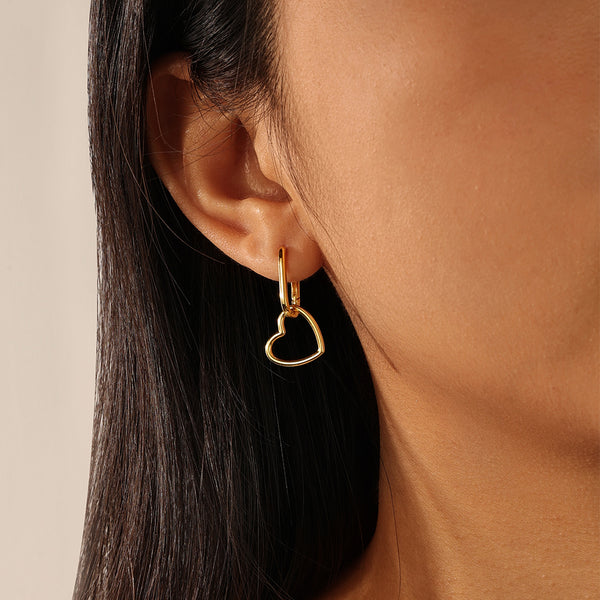 FE2089 925 Sterling Silver Heart Interlock Dangle Hoop Earrings