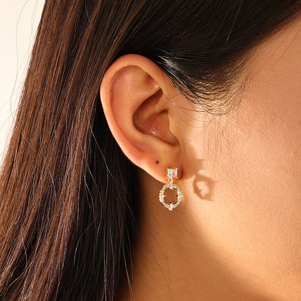 FE3177 Zirconia Circle Dangle Stud Earring