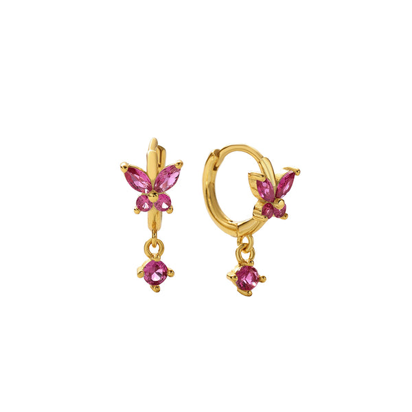 FE2744 925 Sterling Silver Cubic Zirconia Colorful Butterfly Dangle Hoop Earrings