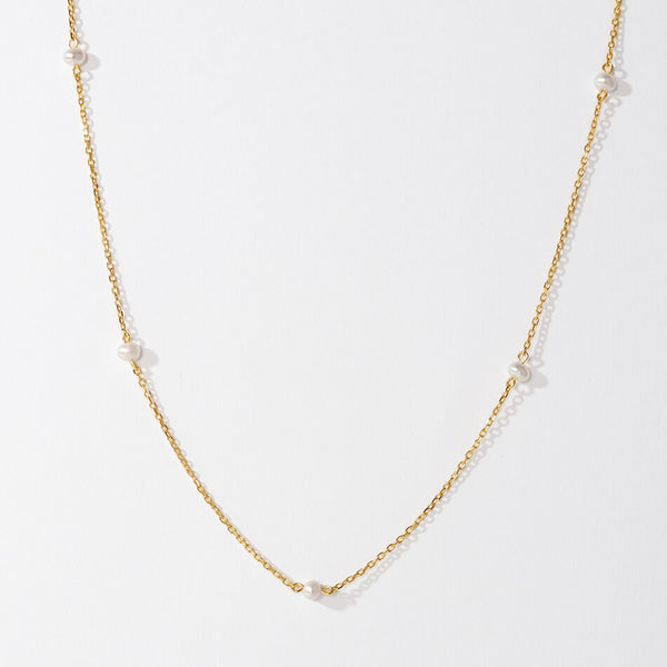 PN0244 925 Sterling Silver Minimalist Freshwater Pearl Bead Charm Chain Necklaces