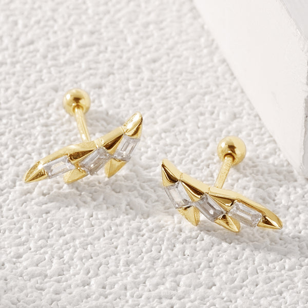 FE2059 925 Sterling Silver Triple Arrow CZ Barbell Stud Earrings