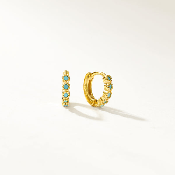 FE2930_6mm/8mm/11mm 925 Sterling Silver Round Bezel Blue Turquoise Hoop Earring