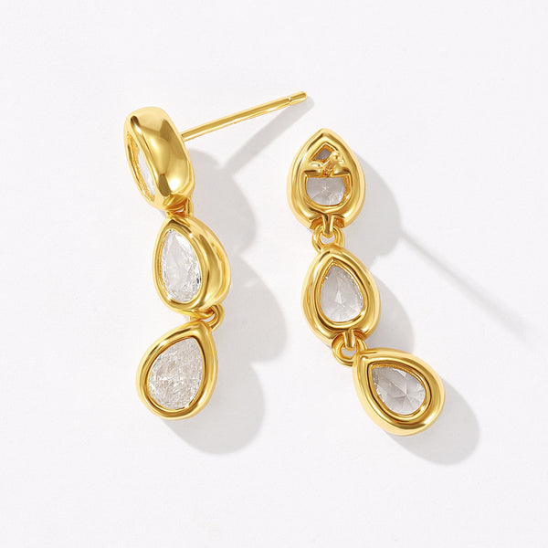 VFE0682 Triple Pear CZ Drop Stud Earrings