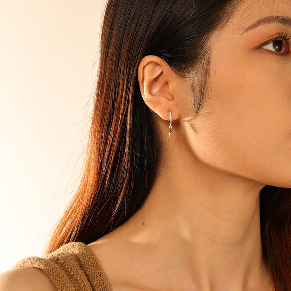 FE2742 925 Sterling Silver CZ Embellished Cone Dangle Hoop Earrings