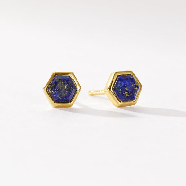 VFE0238 Birthstone Hexagon Natural Stone Stud Earrings