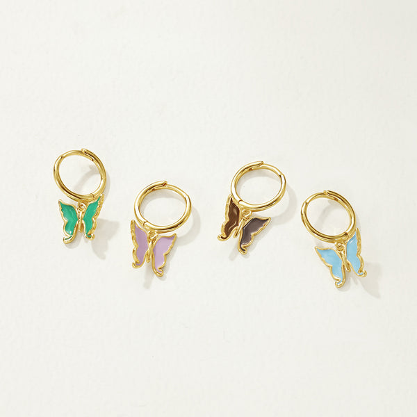FE2837 925 Sterling Silver Butterfly Enamel Hoop Eaarings