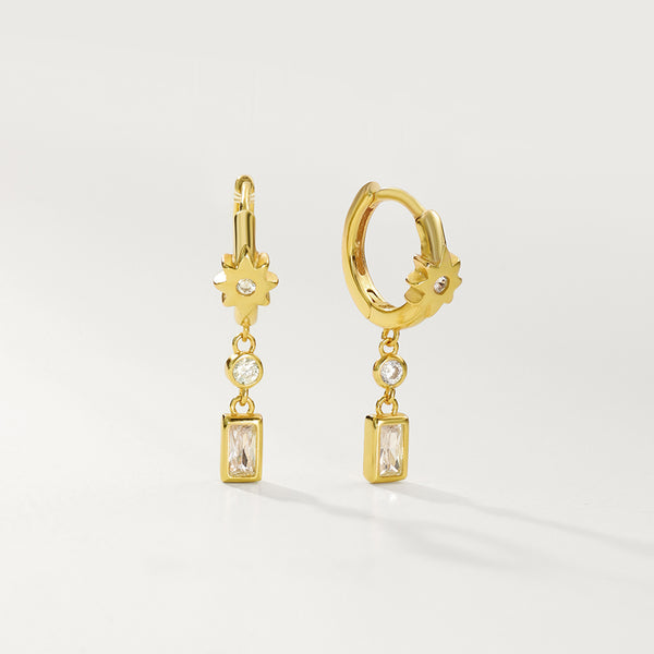 FE2865 925 Sterling Silver Cubic Zircon Dangle Hoop Earrings