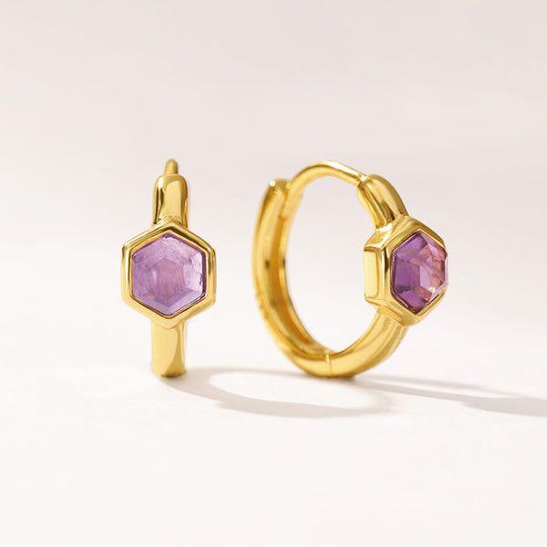 VFE0240 Birthstone Hexagon Huggie Hoop Earring