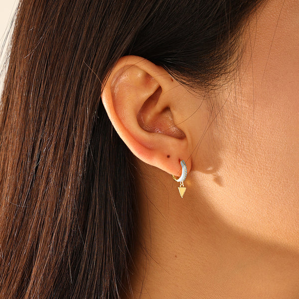 FE3175 Enamel Triangle CZ Drop Hoop Earring