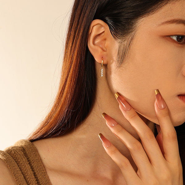 FE2745 925 Sterling Silver Multicolored Zirconia Dangle Hoop Earrings