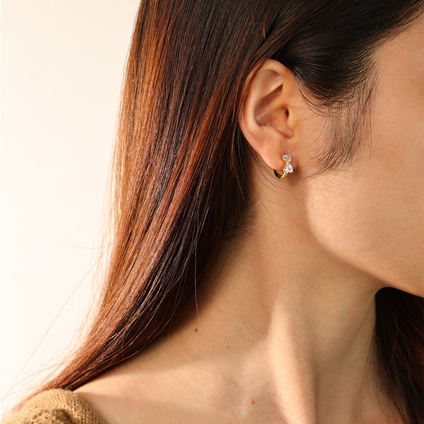 FE2803 925 Sterling Silver Cubic Zirconia Bow Hoop Earrings