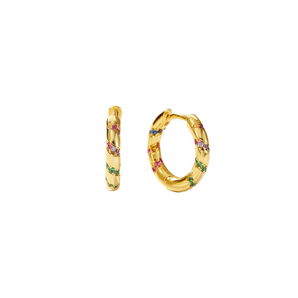 FE2953 925 Sterling Silver Multicolored Zircon Stripe Hoop Earrings