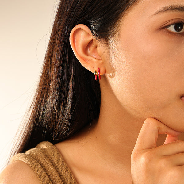 FE2854 925 Sterling Silver CZ Enamel Hoop Earrings