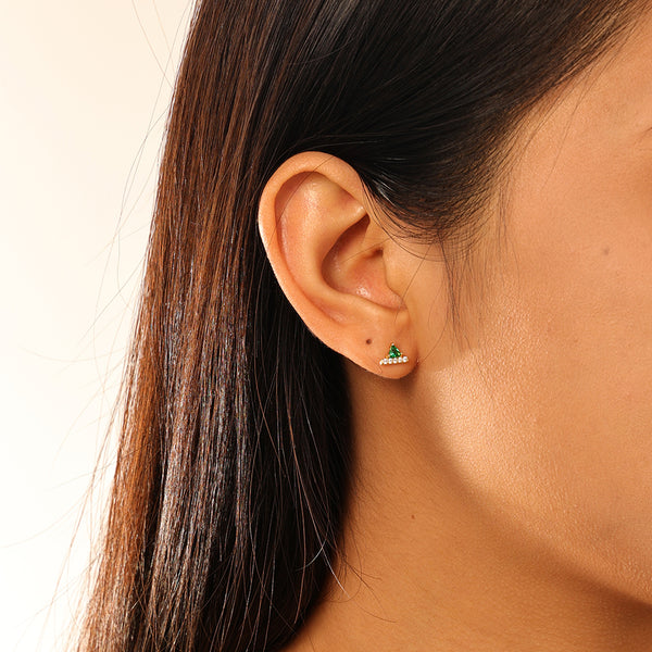 FE2914 925 Sterling Silver Mini Triangles CZ Stud Earring