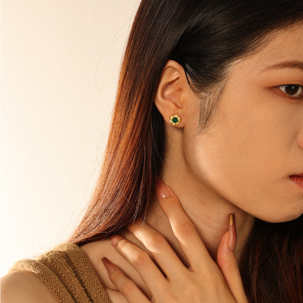 FE2877 925 Sterling Silver CZ Opal Flower Stud Earrings