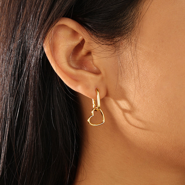 FE2089 925 Sterling Silver Heart Interlock Dangle Hoop Earrings