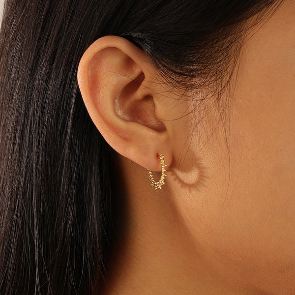 FE2091 925 Sterling Silver Sunburst Hoop Earrings