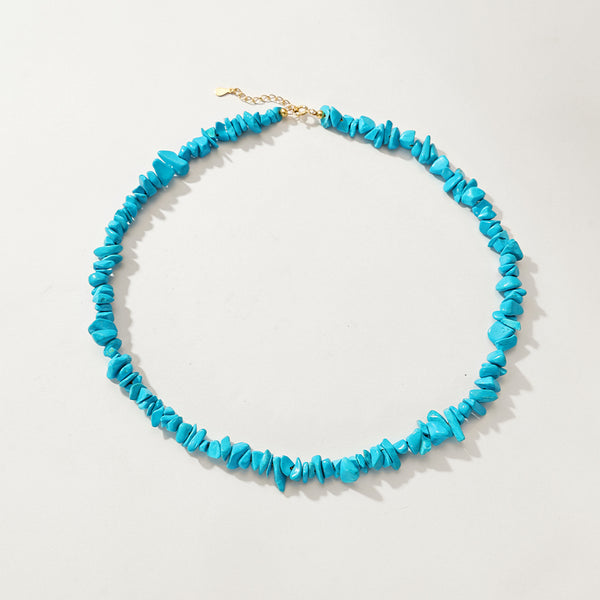 PN0160 925 Sterling Silver Blue Chip Beads Necklace