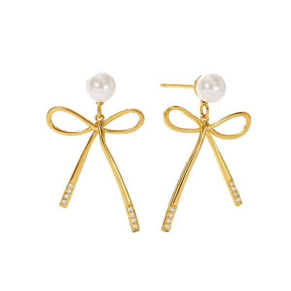 FE3511 Shell Pearl Bow Stud Earrings