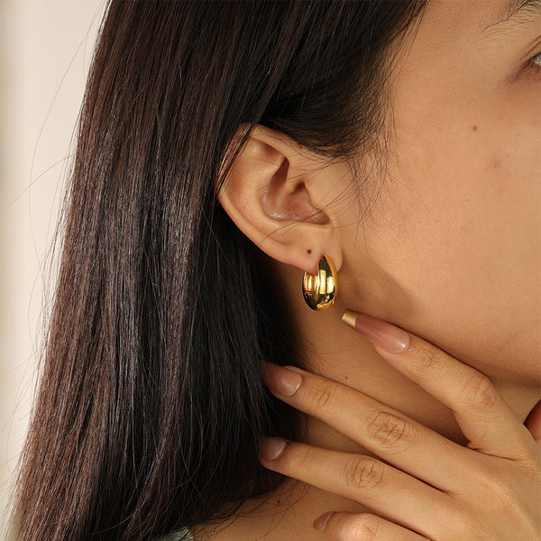 FE2071 925 Sterling Silver Women Gold Chunky Hoop Earrings