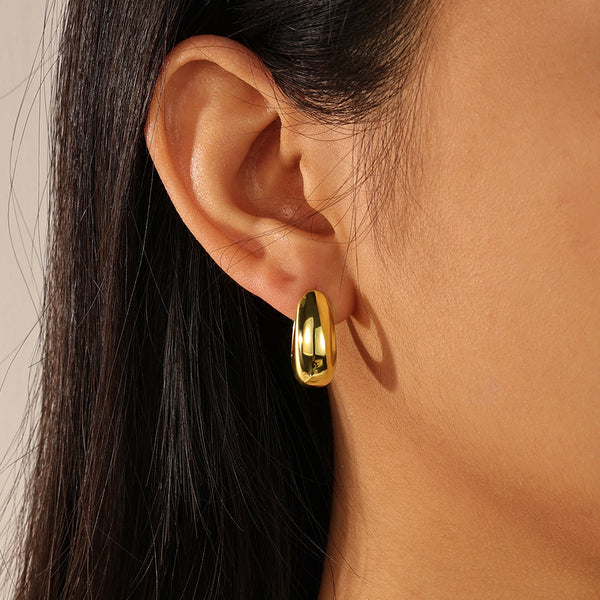 FE2071 925 Sterling Silver Women Gold Chunky Hoop Earrings