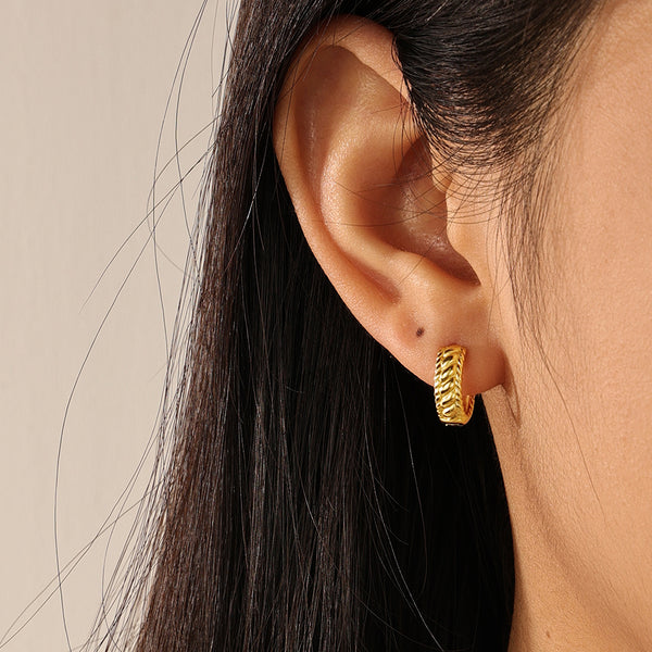 FE2194 925 Sterling Silver Simple Twisted Wide Hoop Earrings