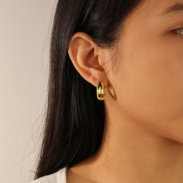 FE2071 925 Sterling Silver Women Gold Chunky Hoop Earrings