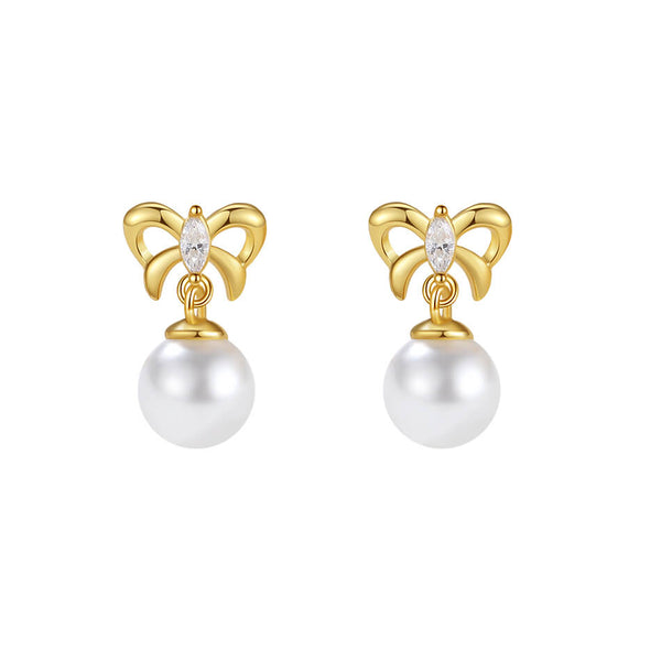 FE3201 Dainty Shell Pearl Bowknot Stud Earring