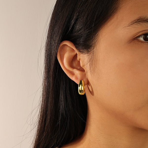 FE2071 925 Sterling Silver Women Gold Chunky Hoop Earrings