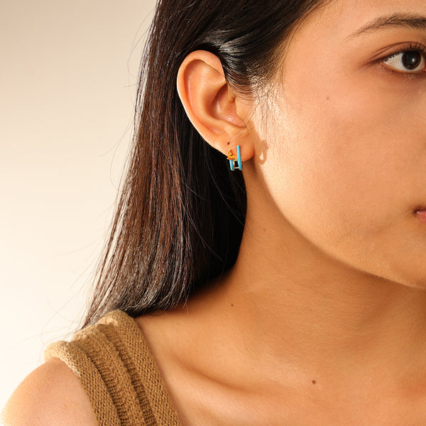 FE2854 925 Sterling Silver CZ Enamel Hoop Earrings