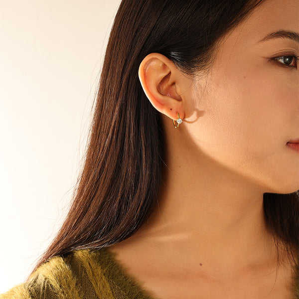 FE3167 Bezel Setting CZ Hoop Earring