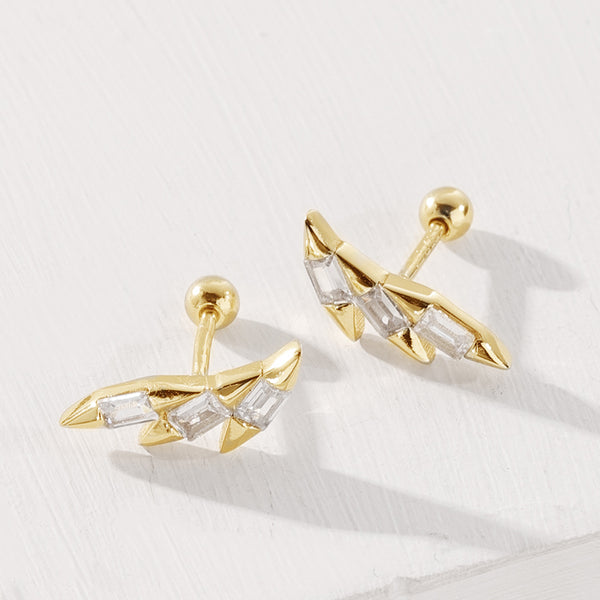 FE2059 925 Sterling Silver Triple Arrow CZ Barbell Stud Earrings