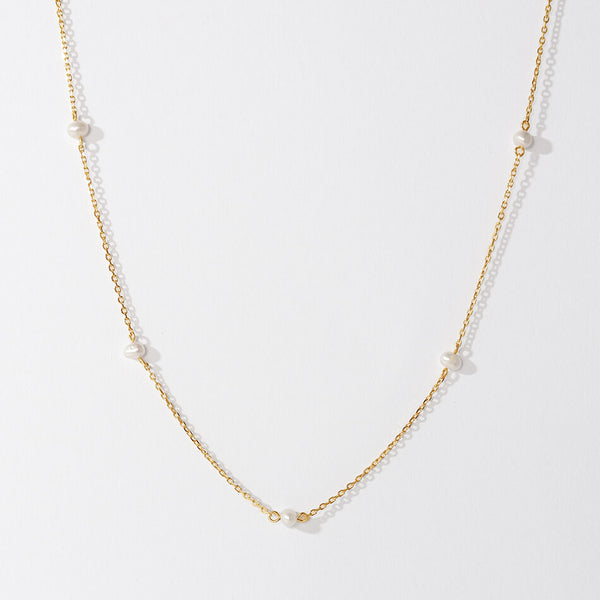 PN0244 925 Sterling Silver Minimalist Freshwater Pearl Bead Charm Chain Necklaces