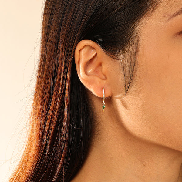 FE2742 925 Sterling Silver CZ Embellished Cone Dangle Hoop Earrings