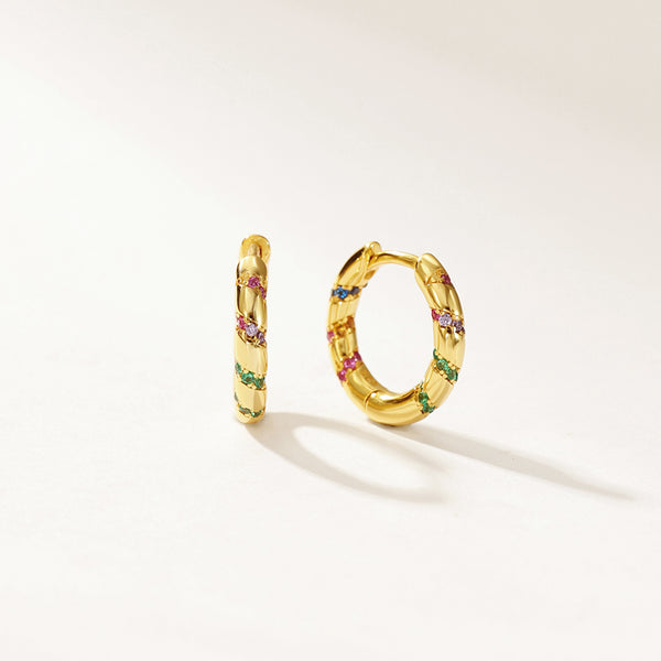 FE2953 925 Sterling Silver Multicolored Zircon Stripe Hoop Earrings