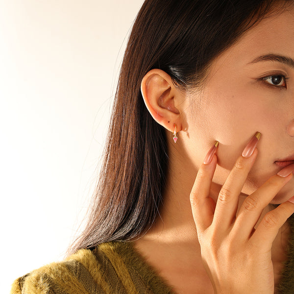 FE3175 Enamel Triangle CZ Drop Hoop Earring