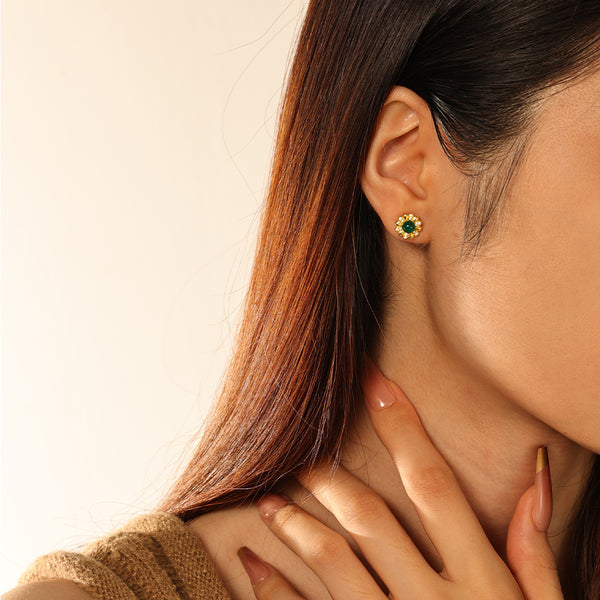 FE2877 925 Sterling Silver CZ Opal Flower Stud Earrings