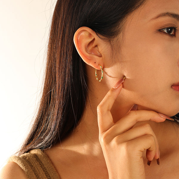 FE2851 925 Sterling Silver Elegant Green Zircon Hoop Earrings