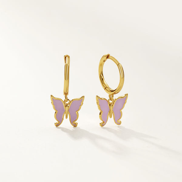 FE2837 925 Sterling Silver Butterfly Enamel Hoop Eaarings